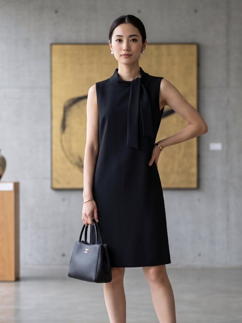 Boutique Moschino Elegant Black Tie-Neck Shift Dress - Size 6